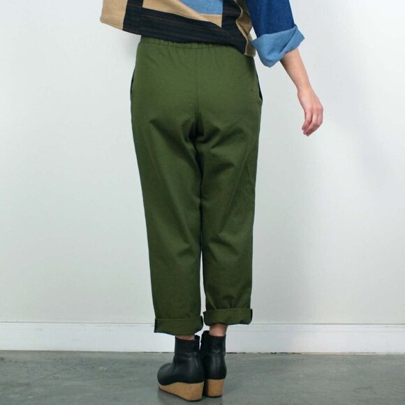 Pamut Apparel Frankie Pant Womens Large Olive Slim Tapered Leg Cotton Twill NEW - Picture 2 of 16
